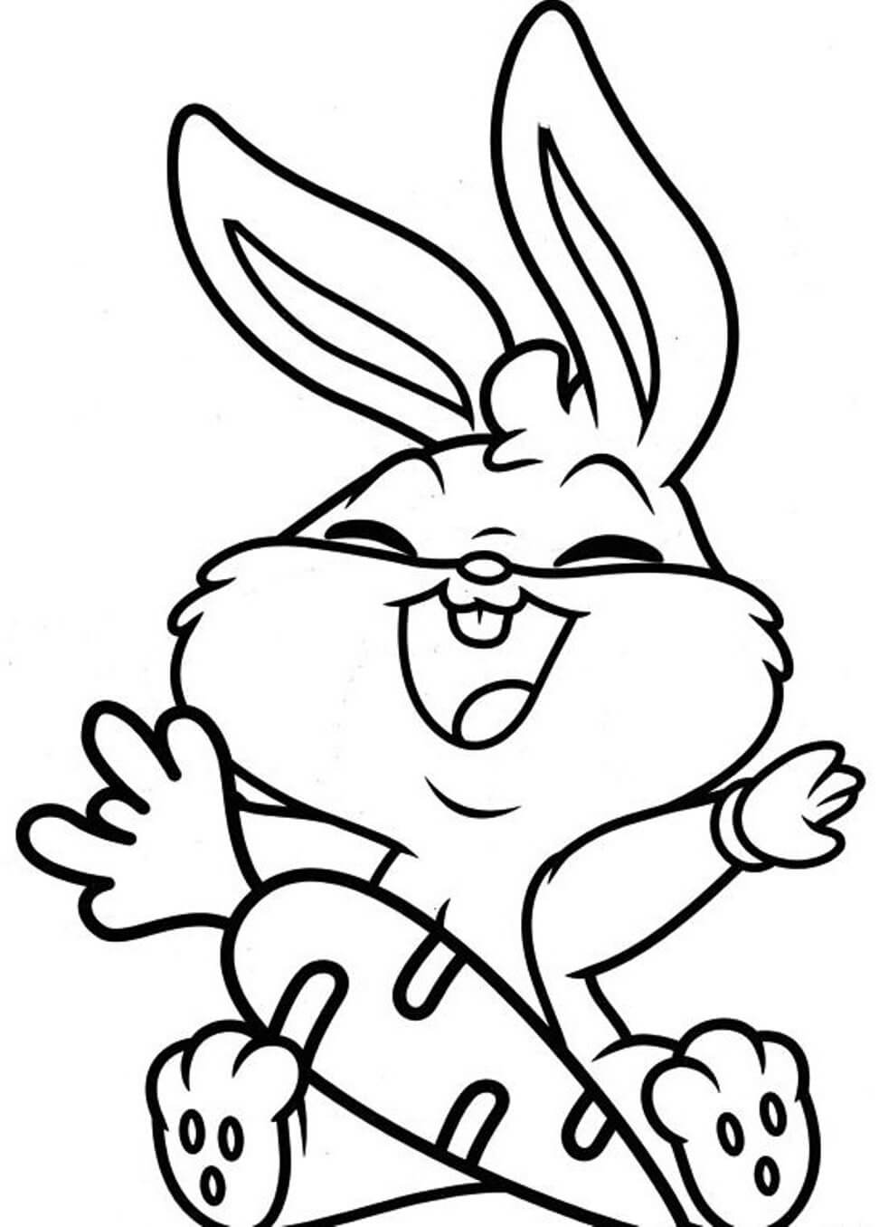 Dibujos de Divertido Bebé Bugs Bunny con Zanahoria para colorear