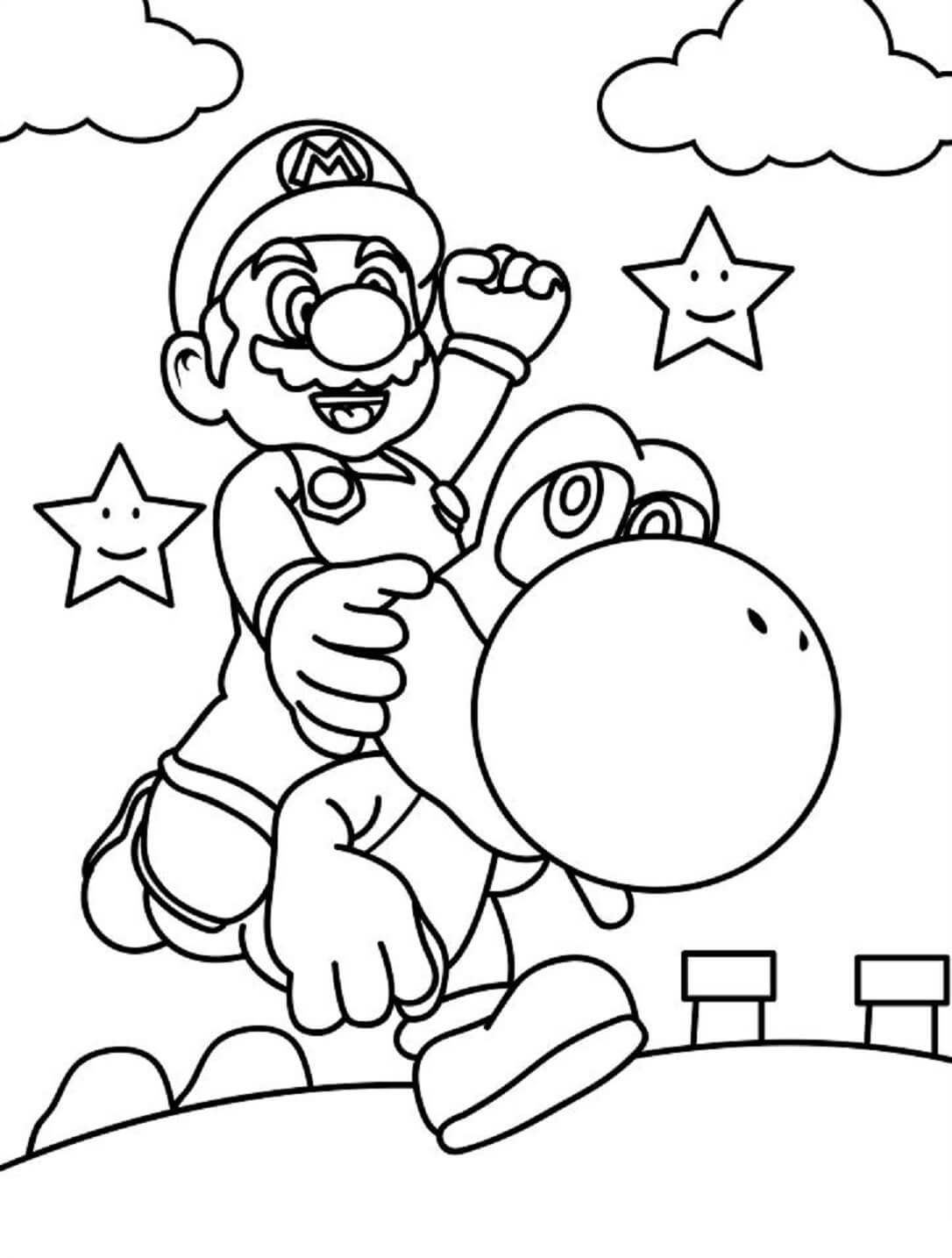 Dibujos de Divertido Mario Montando Yoshi para colorear