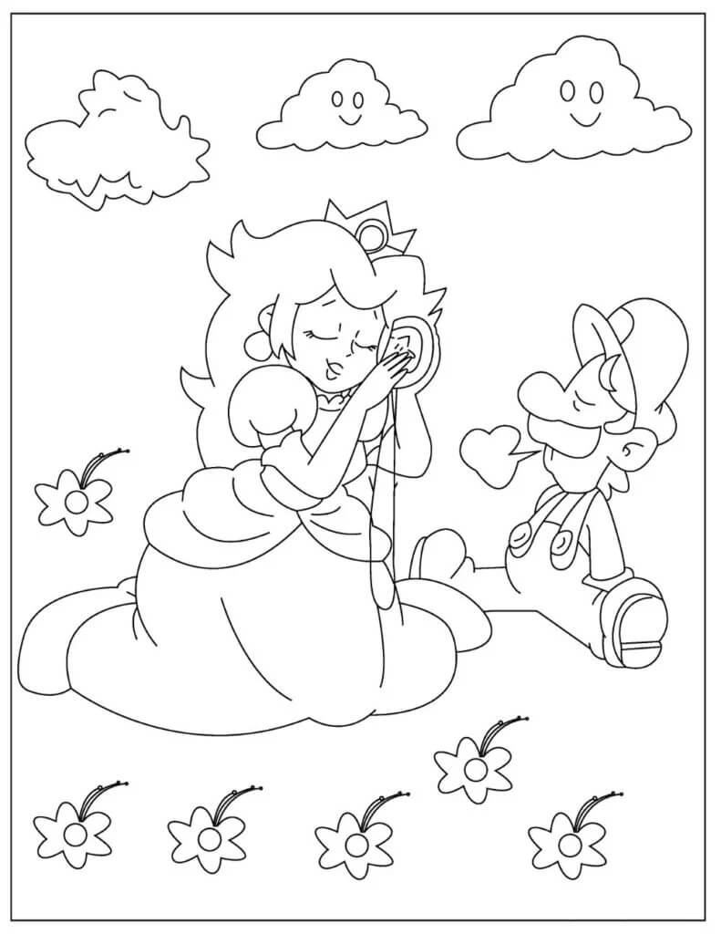 Divertido Mario y la Princesa Peach para colorir