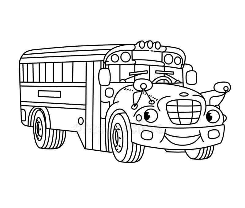Dibujos de Divertido Pequeño Autobús Escolar con Ojos para colorear