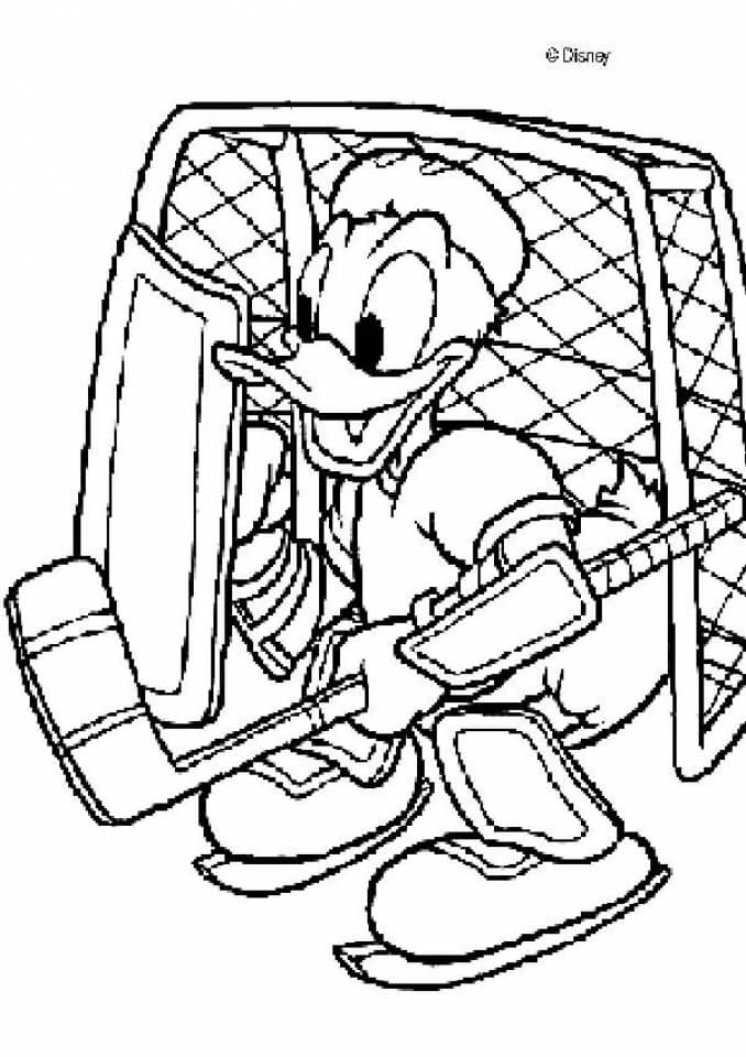 Donal Pato jugando Hockey para colorir