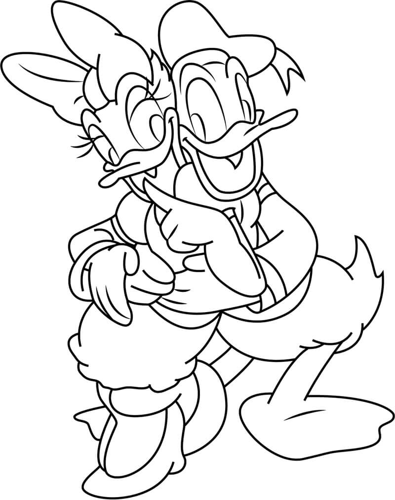 Dibujos de Donald Duck abrazando a Daisy Duck para colorear