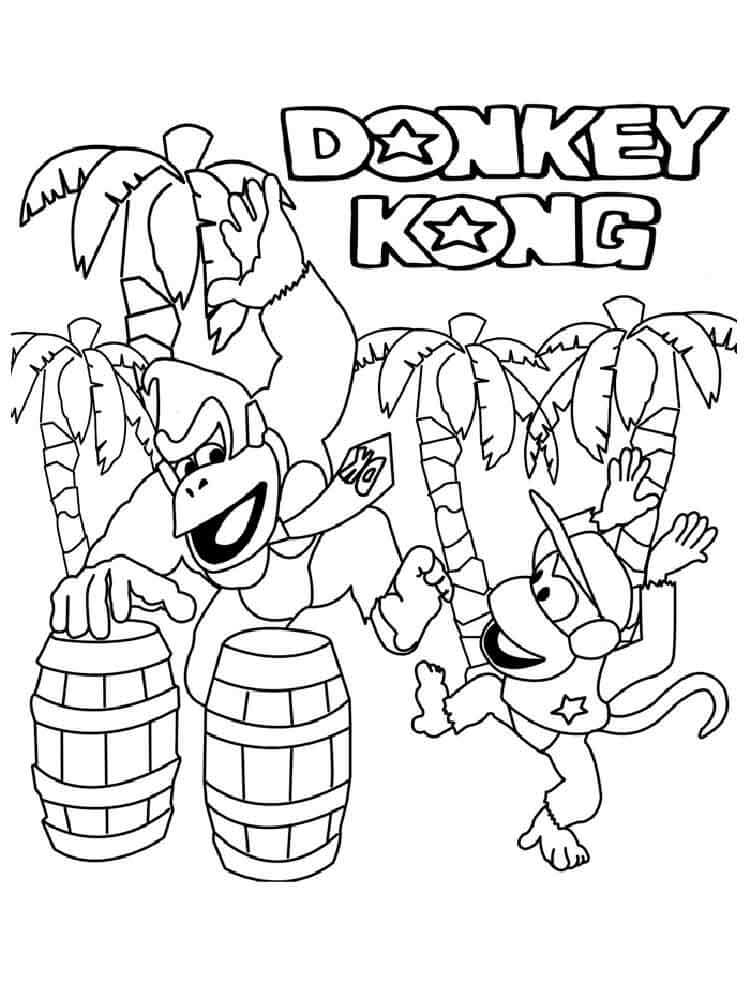 Dibujos de Donkey Kong y Diddy Kong Bailando para colorear