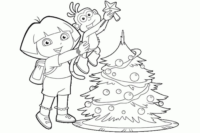 Dibujos de Dora Y Botas Navidad para colorear