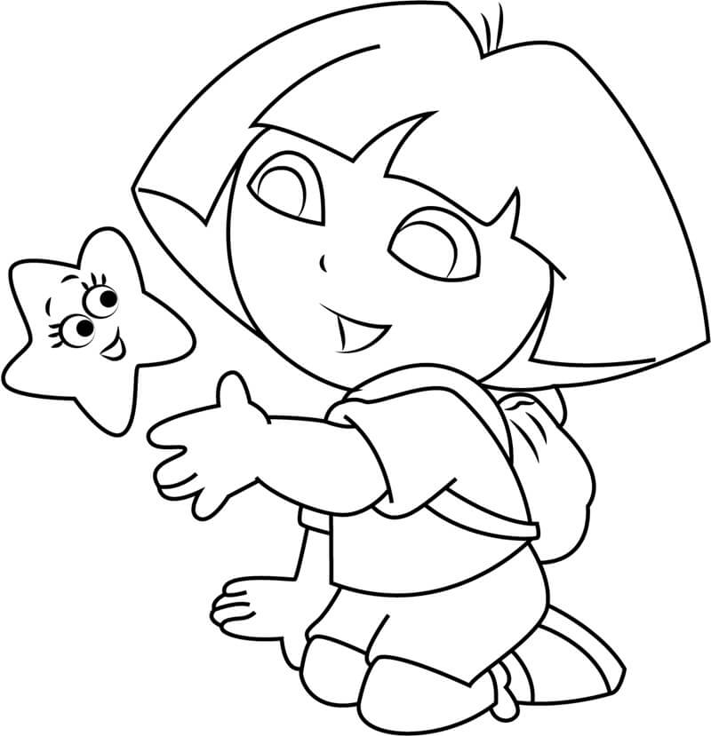 Dibujos de Dora con Estrella de Dibujos Animados para colorear
