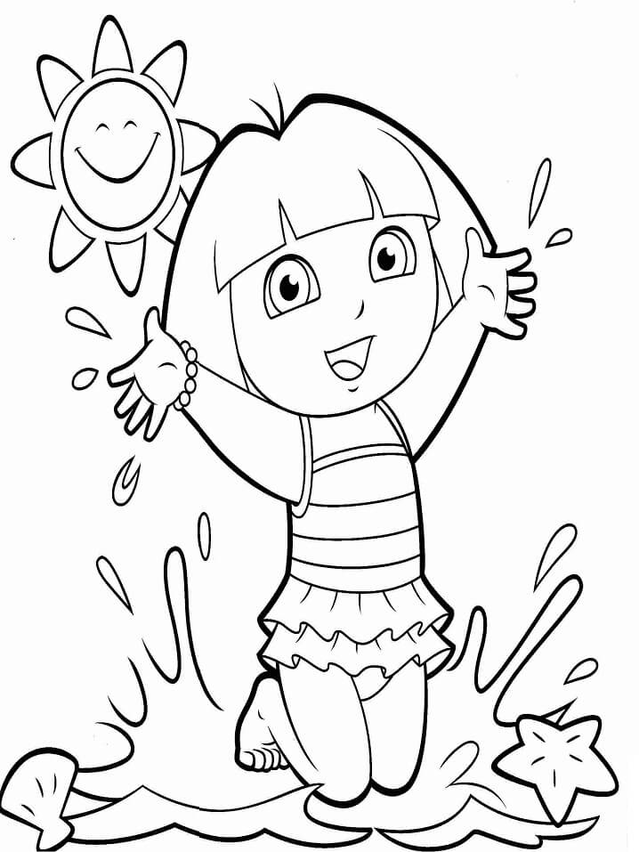 Dora en la Playa para colorir