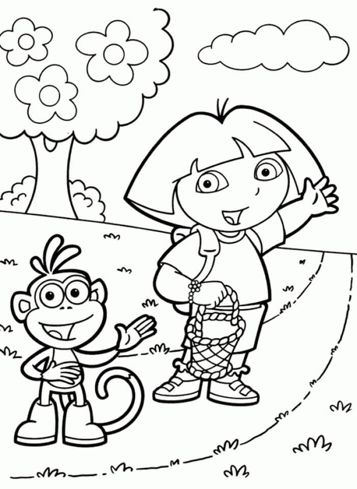 Dora y Botas van de Picnic para colorir