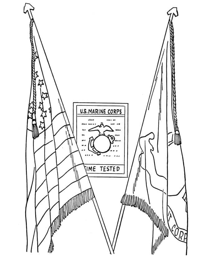 Dos Banderas en el día de Los Veteranos para colorir