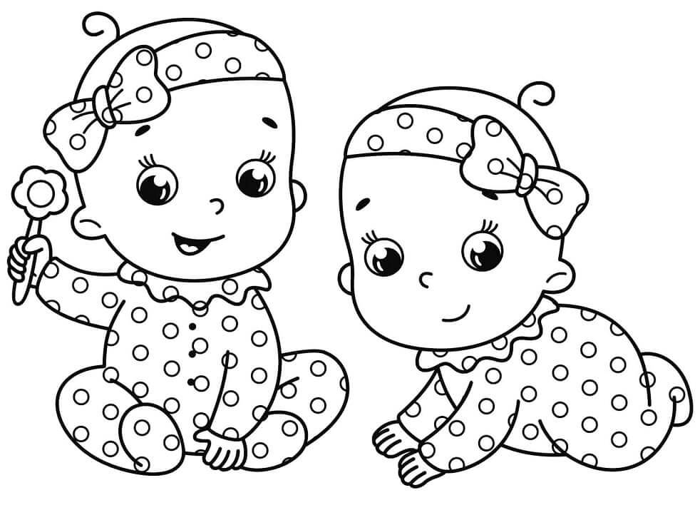 Dibujos de Dos Bebés Niña para colorear