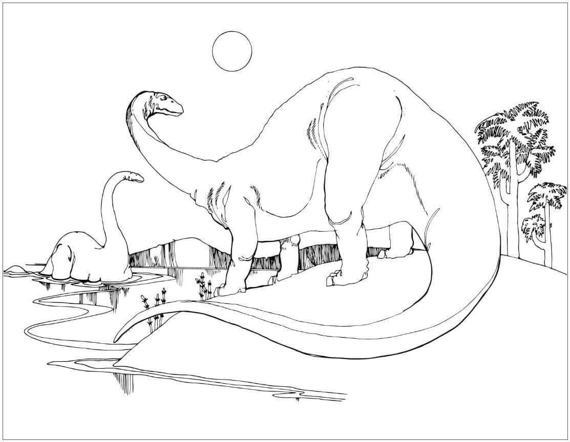 Dibujos de Dos Brontosaurios para colorear