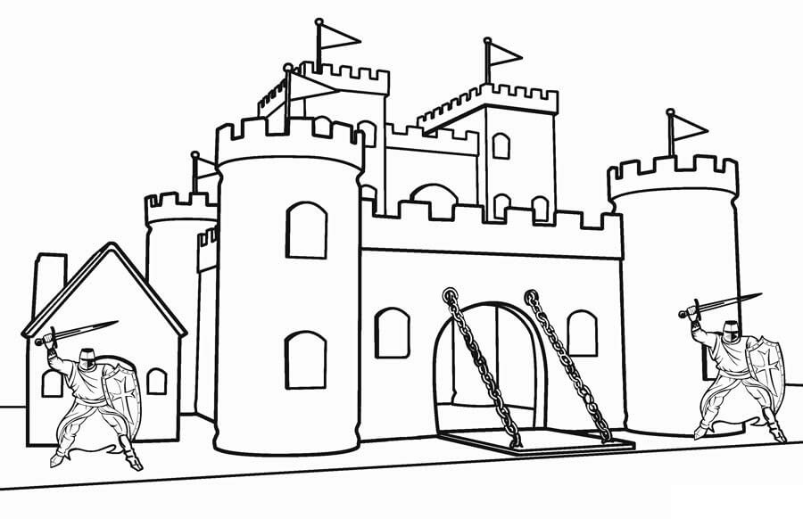 Dibujos de Dos Caballeros en el Castillo para colorear