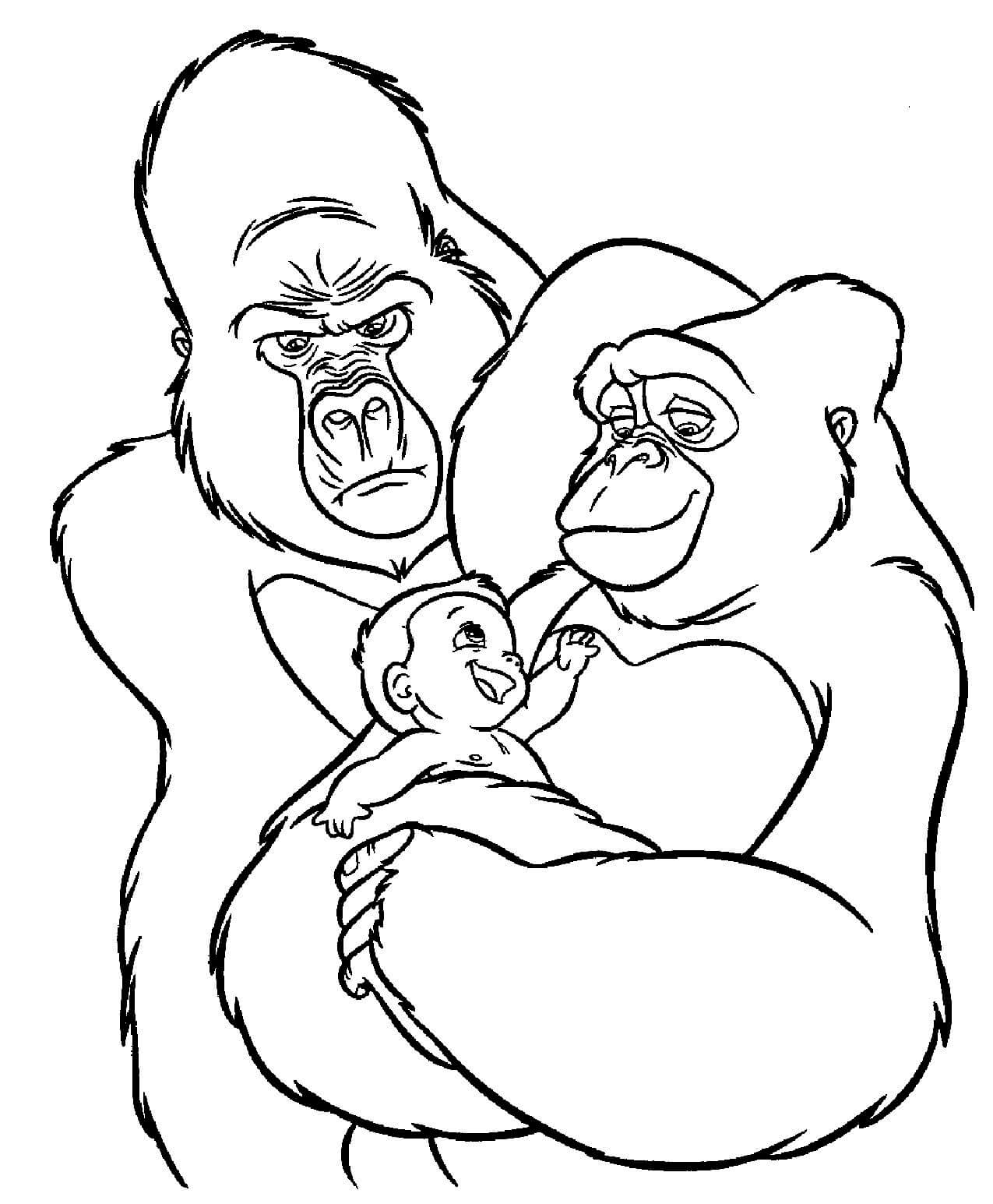 Dibujos de Dos King Kong con Bebé para colorear