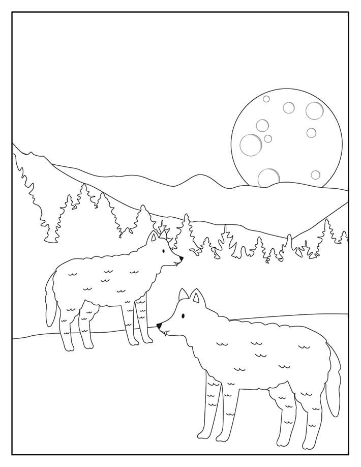 Dibujos de Dos Lobos para colorear