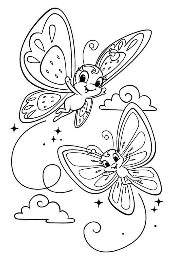 Dibujos de Dos Mariposas Volando para colorear