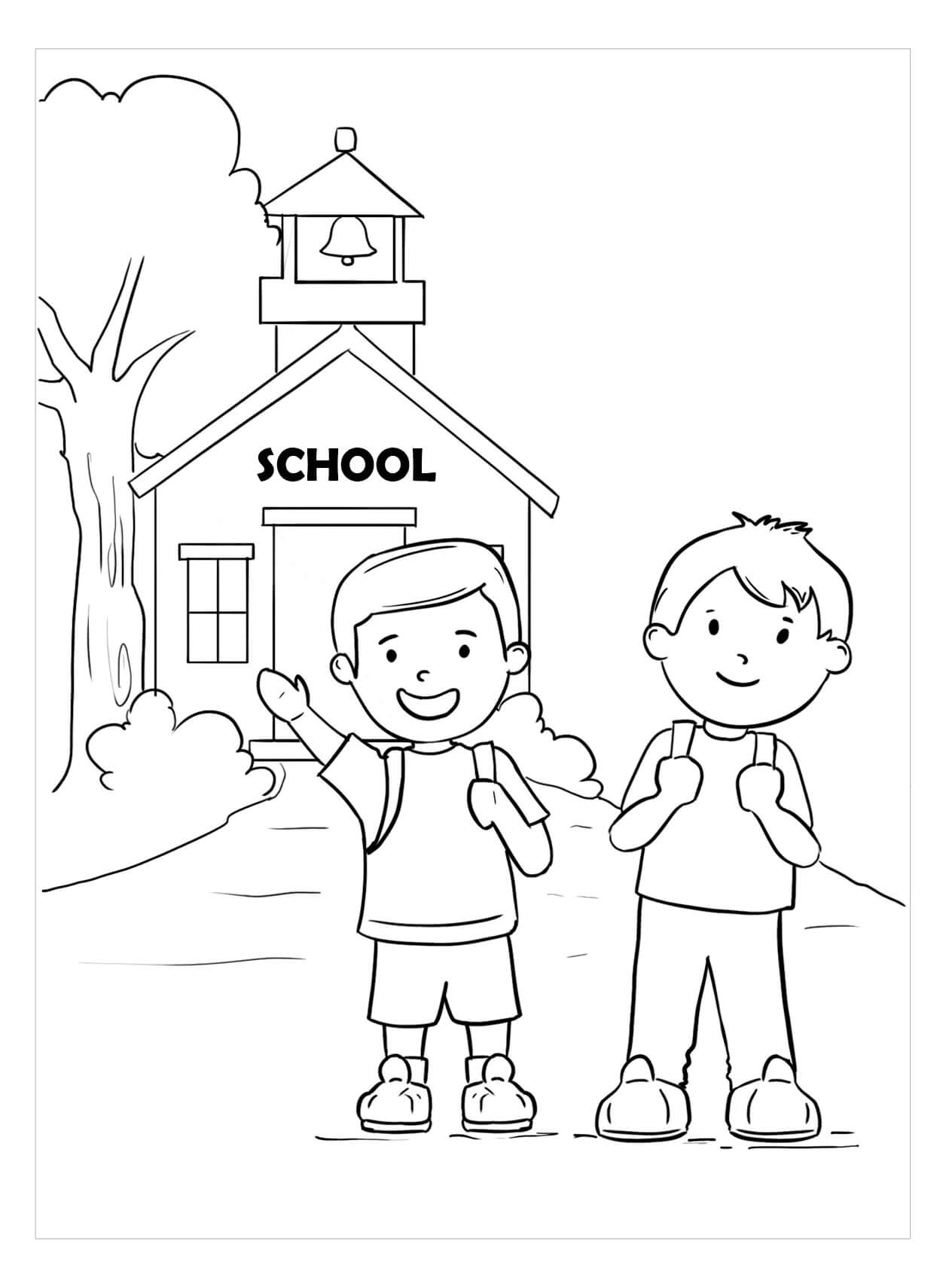 Dibujos de Dos Muchachos van a la Escuela para colorear