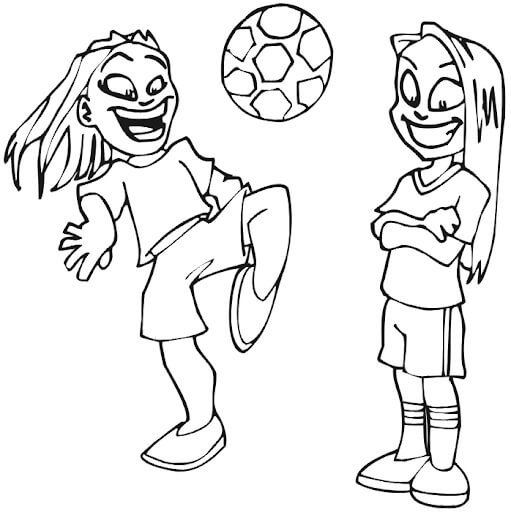 Dos Niñas Jugar al Fútbol para colorir