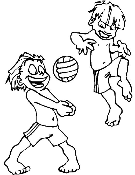 Dibujos de Dos Niños Jugando Voleibol para colorear