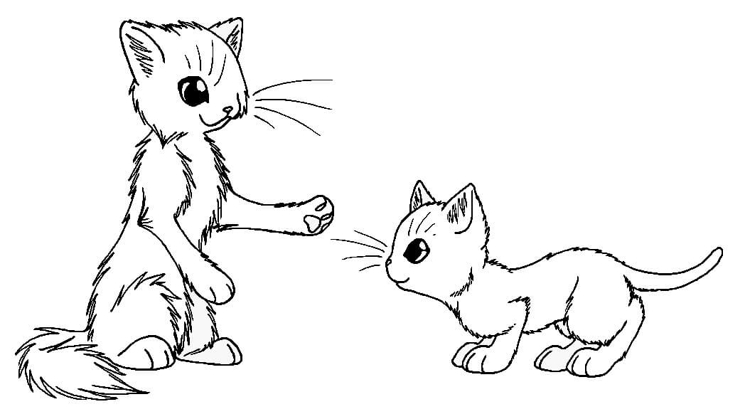 Dibujos de Dos Pequeños Gatos Guerreros para colorear