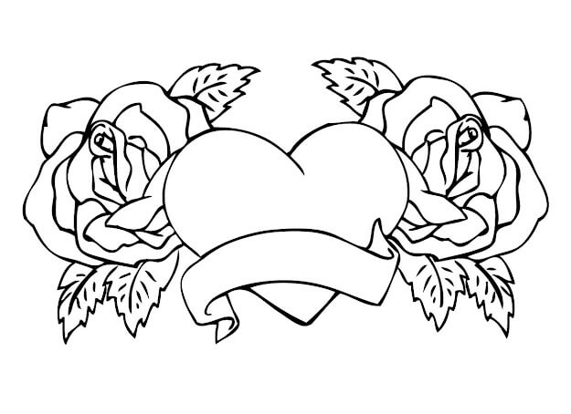 Dibujos de Dos Rosas con Corazón para colorear