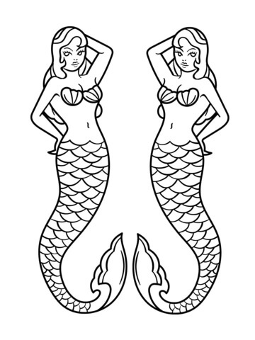 Dibujos de Dos Sirenas para colorear