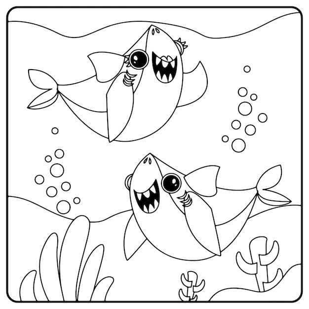 Dibujos de Dos bebés Tiburones Felices para colorear