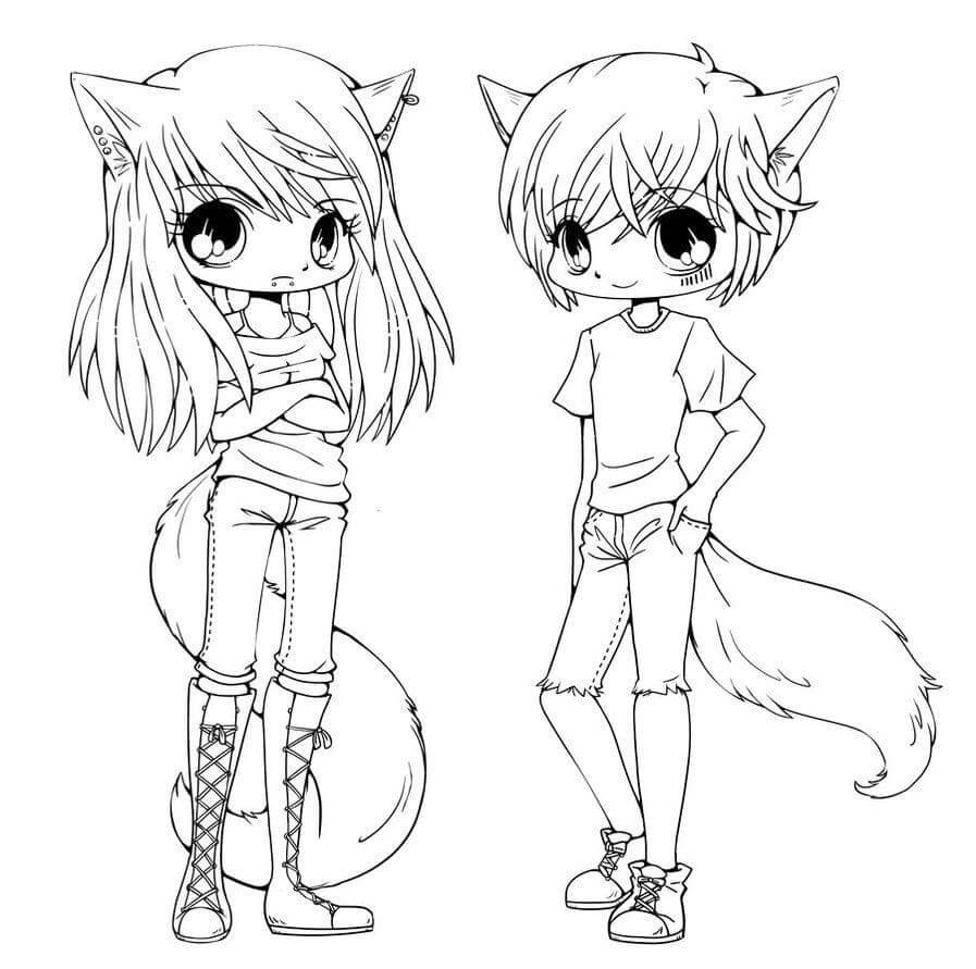 Dos chicas Lobo para colorir