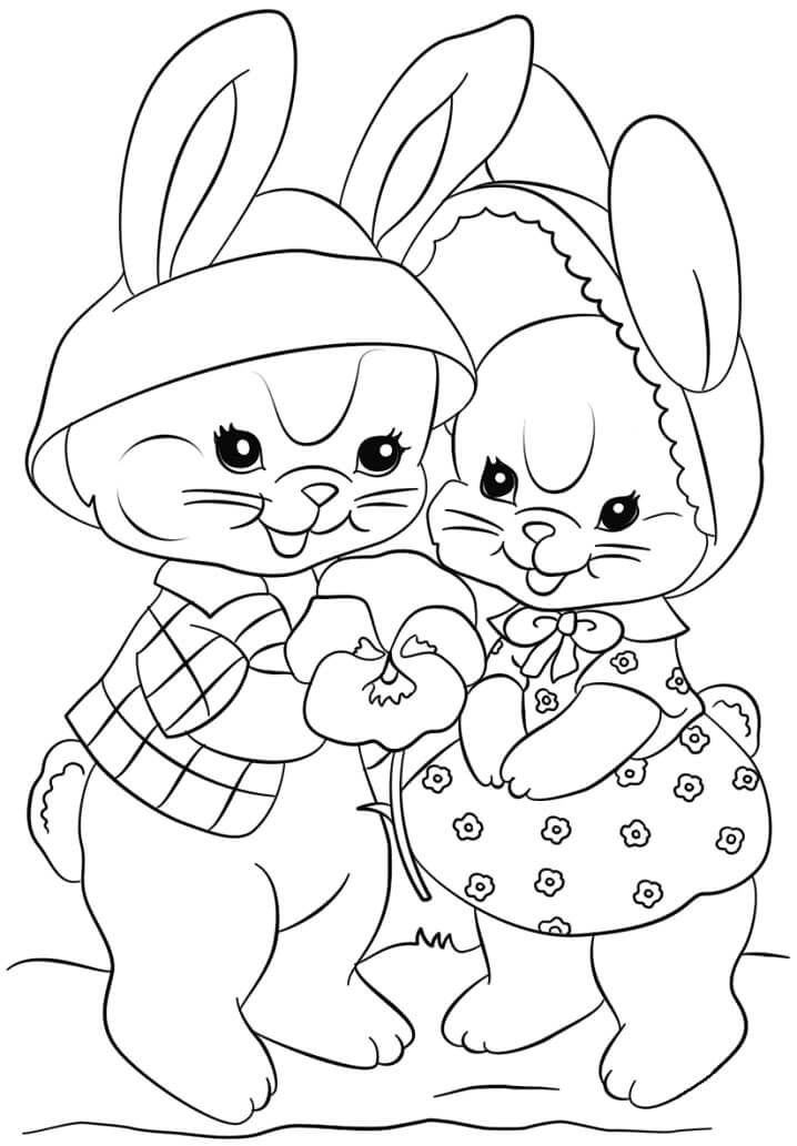 Dibujos de Dos conejitos de Pascua para colorear