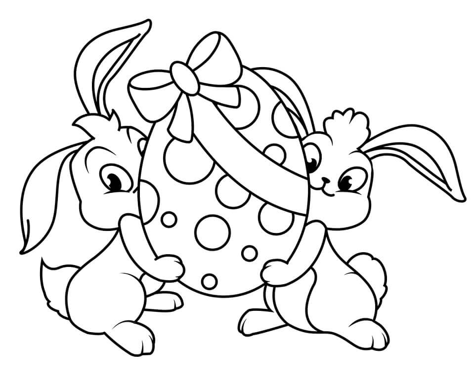Dibujos de Dos conejos de Pascua para colorear