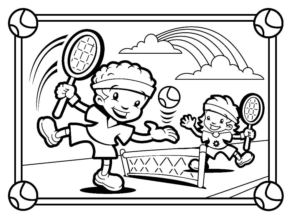 Dibujos de Dos niños jugando Tenis para colorear