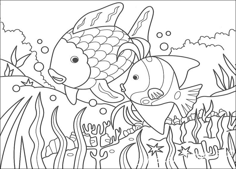 Dibujos de Dos peces Arcoíris en el Mar para colorear