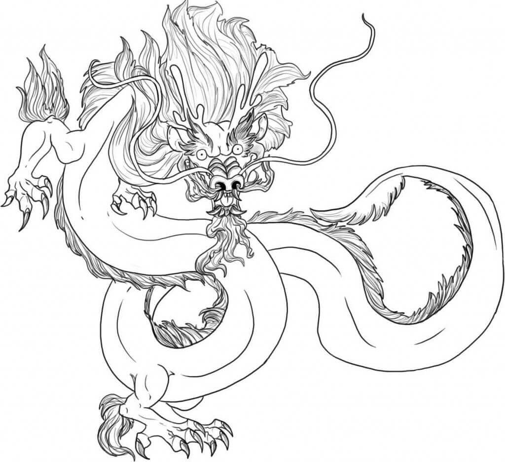 Dibujos de Dragón Chino Aterrador para colorear