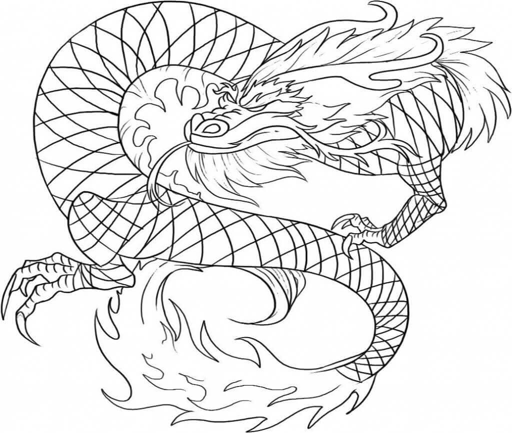 Dibujos de Dragón Chino de Fuego para colorear
