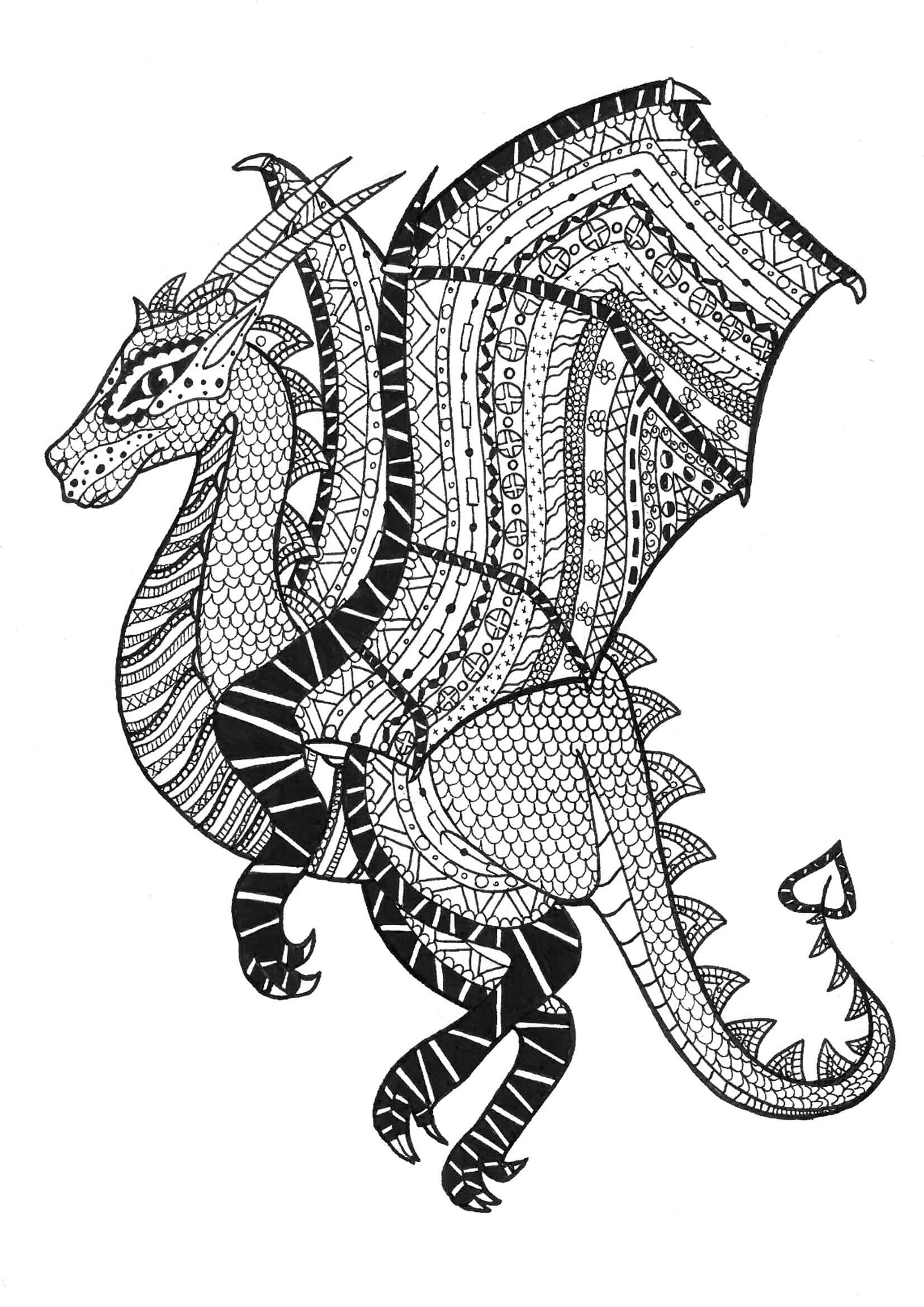 Dragón Zentangle para colorir