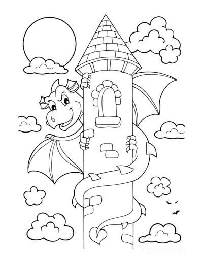 Dibujos de Dragón con Castillo para colorear