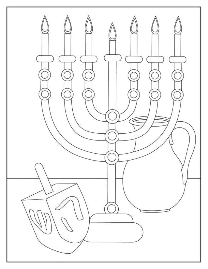 Dibujos de Dreidel, Hanukkah y Jarra para colorear
