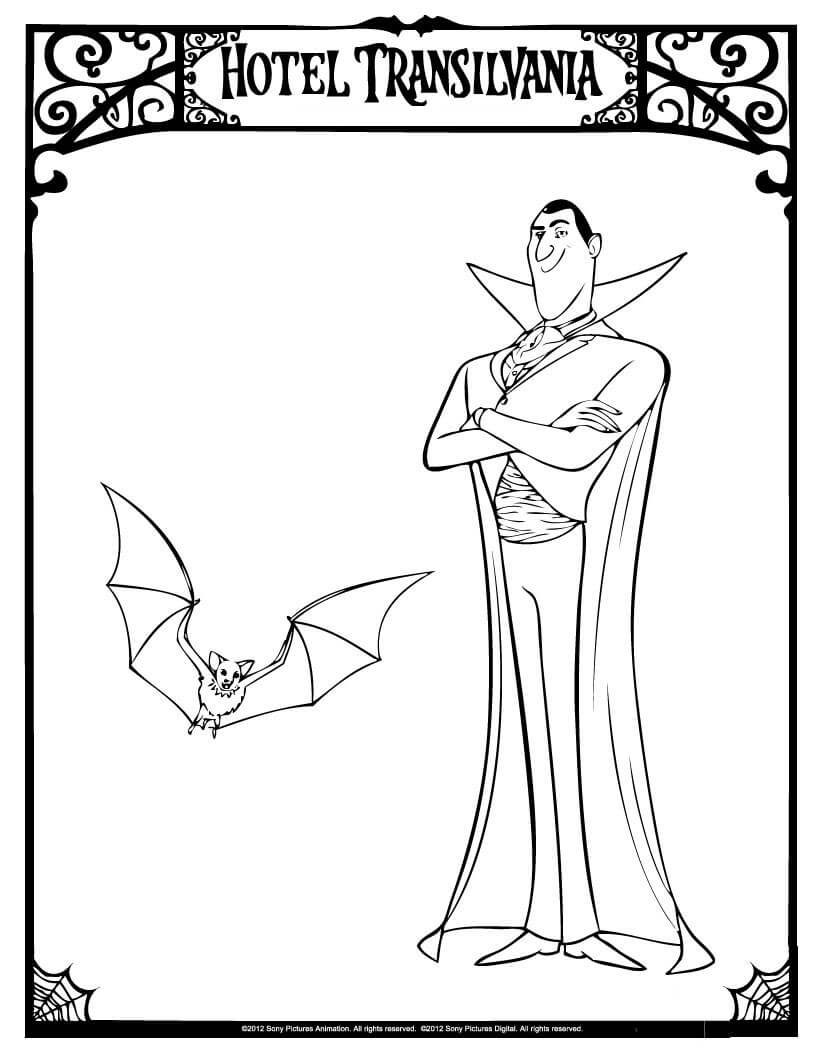 Dibujos de Drácula y Murciélago Volando para colorear