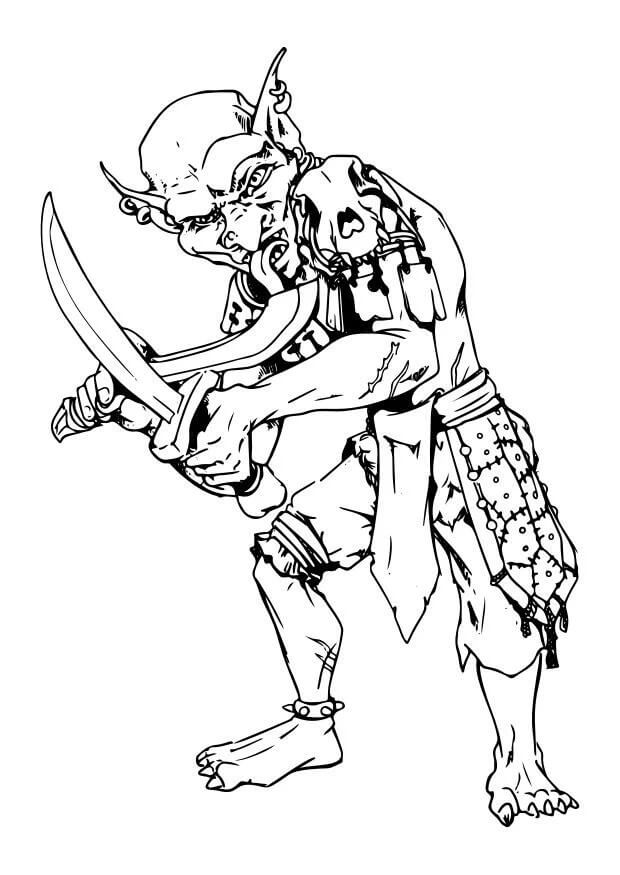Dibujos de Duende sosteniendo Espada para colorear