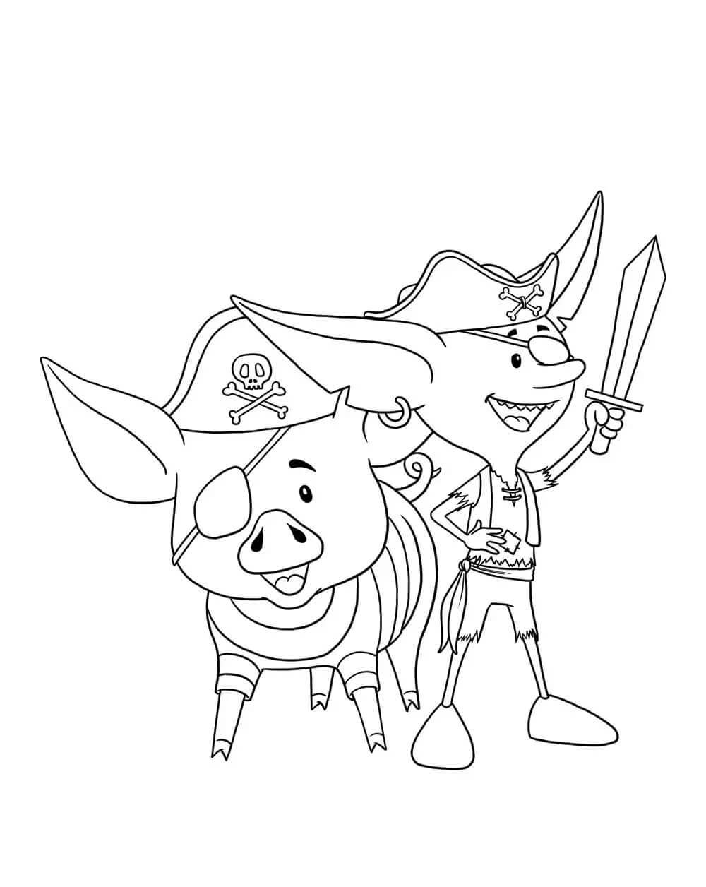 Duende y Cerdo como Piratas para colorir
