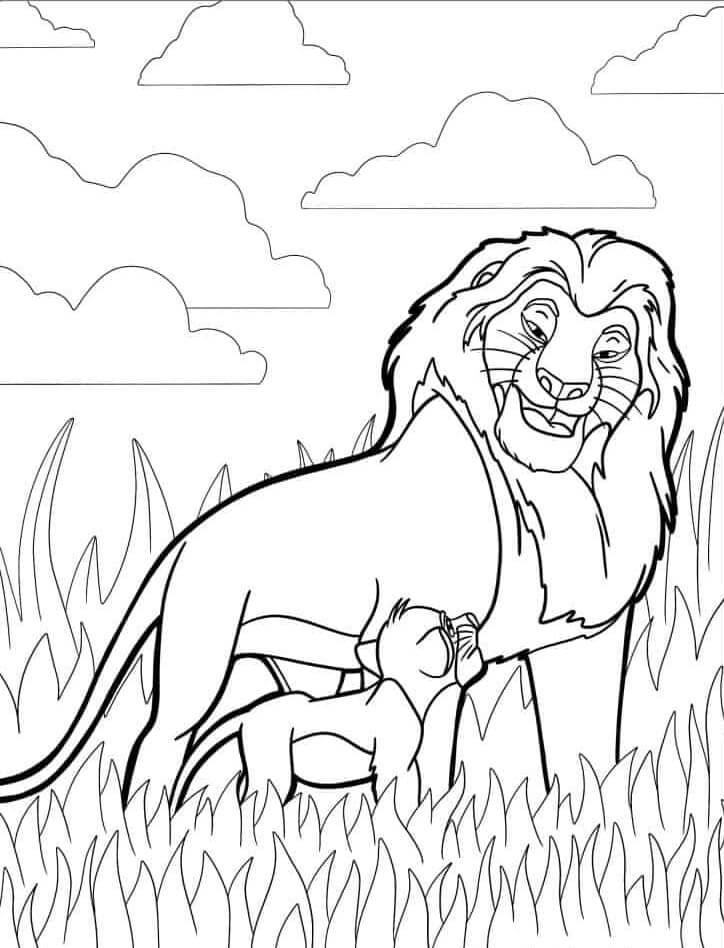 Dibujos de Dulce Mufasa y Simba para colorear