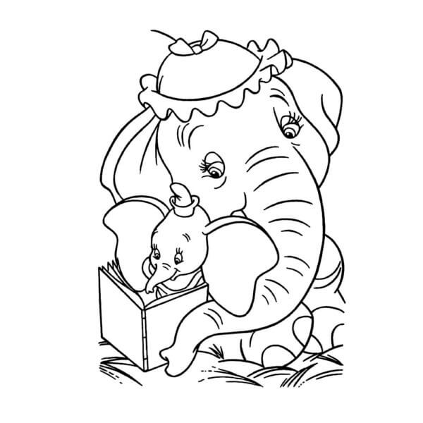 Dumbo Con Mamá para colorir