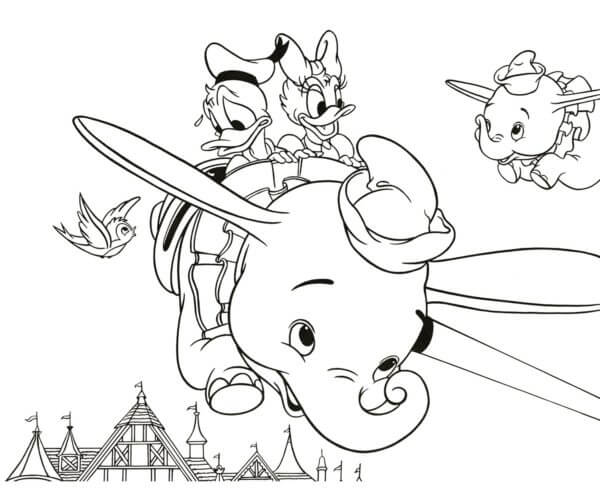 Dumbo Monta La Familia De Los Patos para colorir