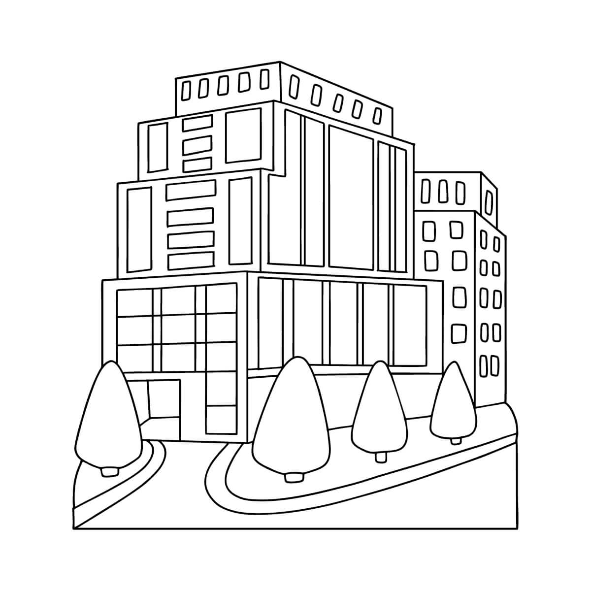 Dibujos de Edificio de Casas Modernas para colorear