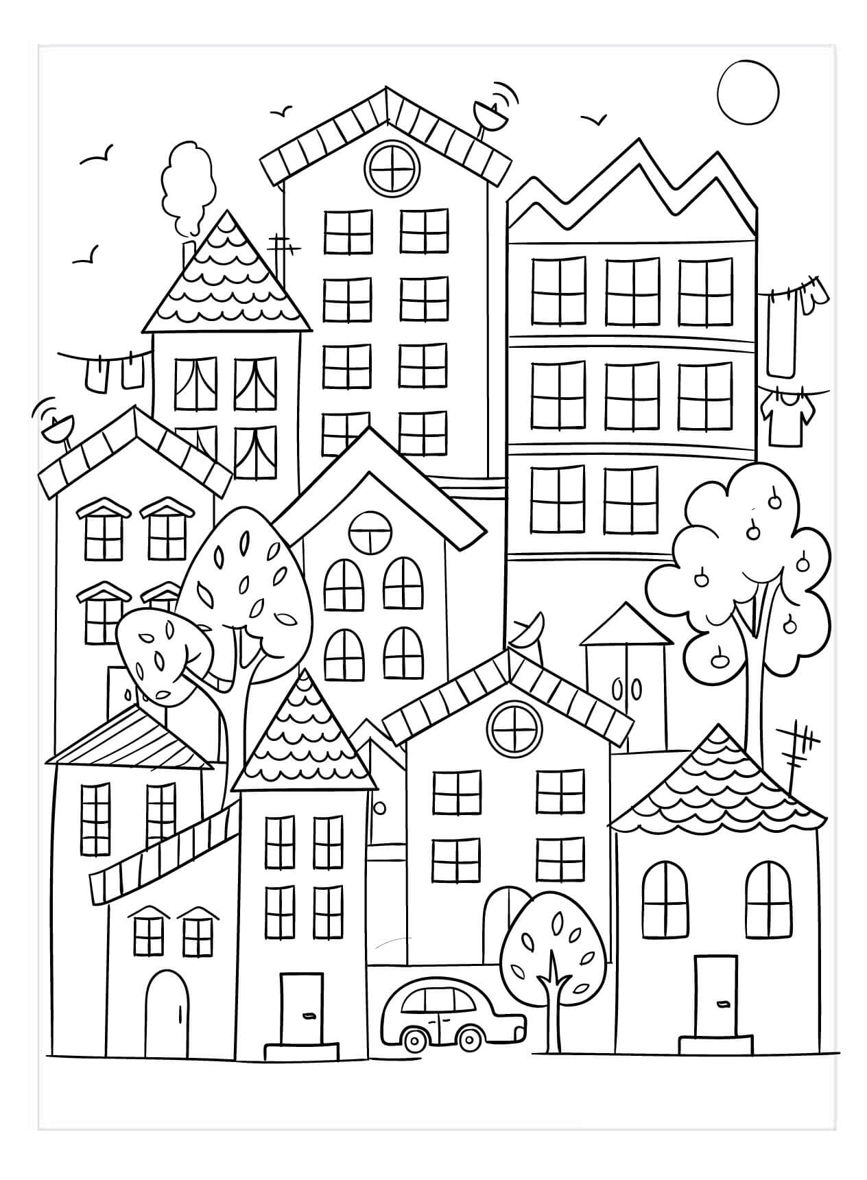 Dibujos de Edificio de Ciudad Simple para colorear