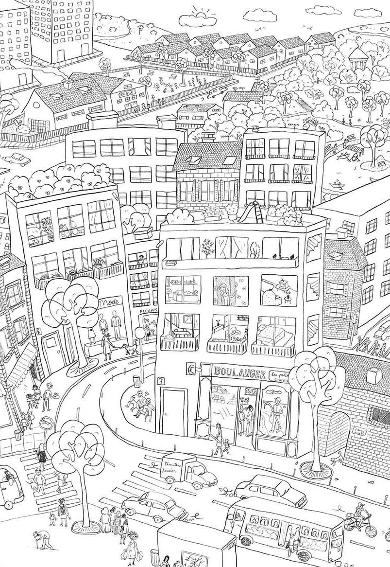 Dibujos de Edificio de la Ciudad de Dibujos Animados para colorear