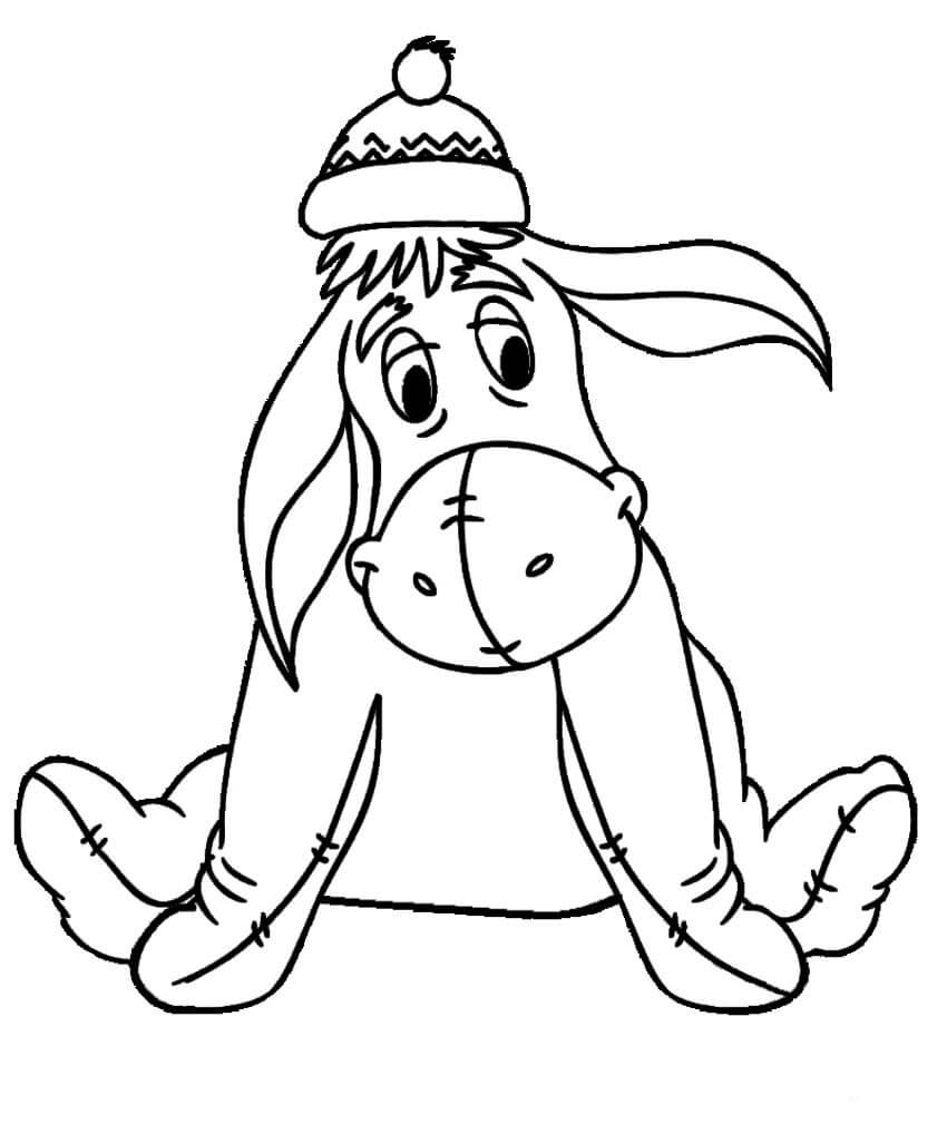 Dibujos de Eeyore con sombrero de Invierno para colorear