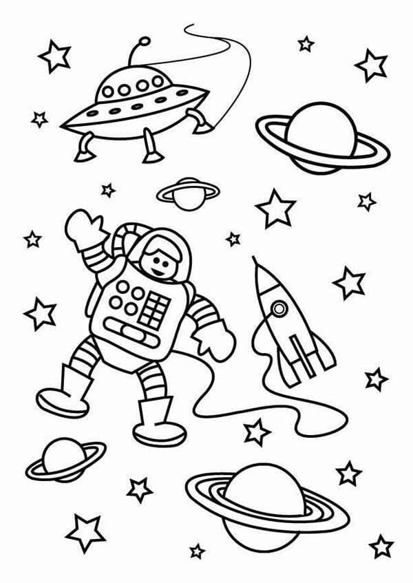 El Astronauta en el Espacio Exterior para colorir