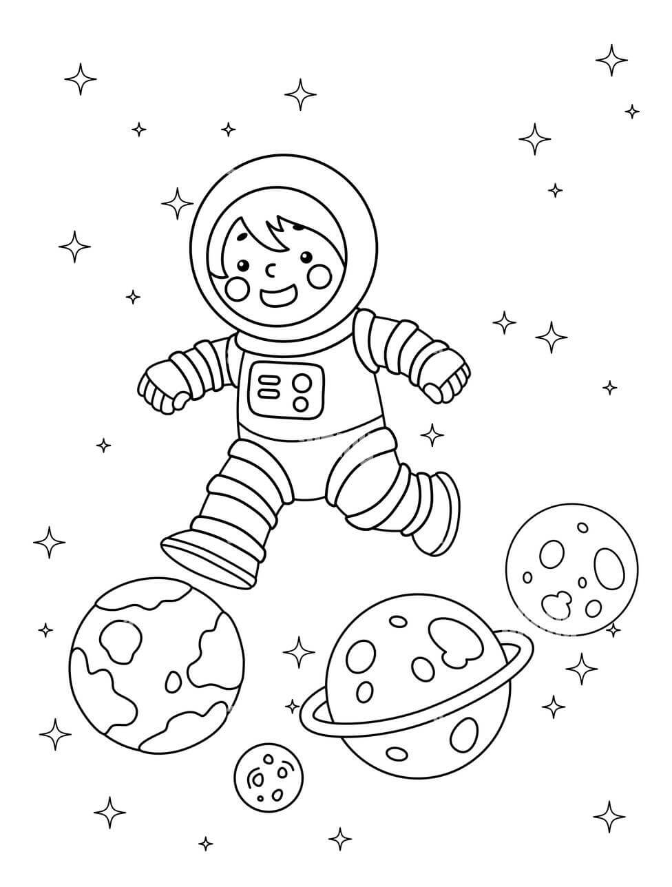 El Astronauta y los Planetas para colorir