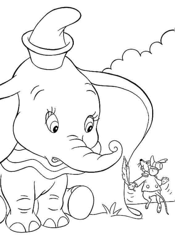 Dibujos de El Bebé Elefante Escucha Atentamente a su Mentor, el Ratón para colorear