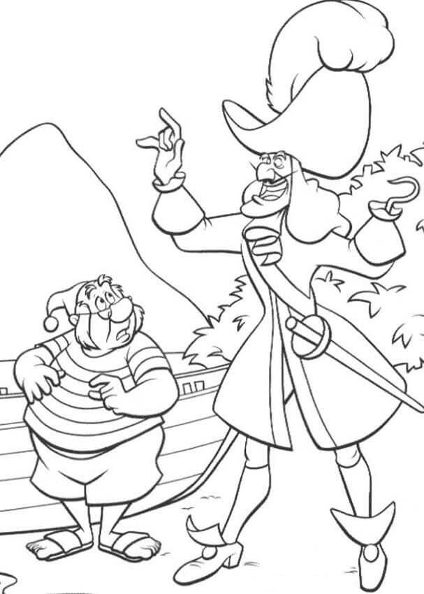 Dibujos de El Capitán Hook Hablando con Smee para colorear