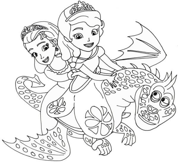 Dibujos de El Dragón Salva a Las Princesas para colorear